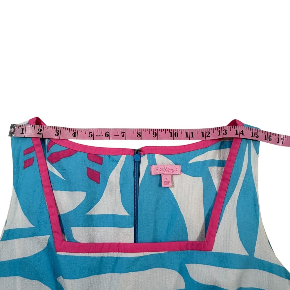 Lilly Pulitzer Sailboat Shift Dress Blue White Pink Square Neck Cotton Size 14 - Picture 6 of 12